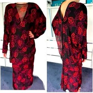 🆕Vintage Canadian designer long chiffon black&red dress high quality-new
